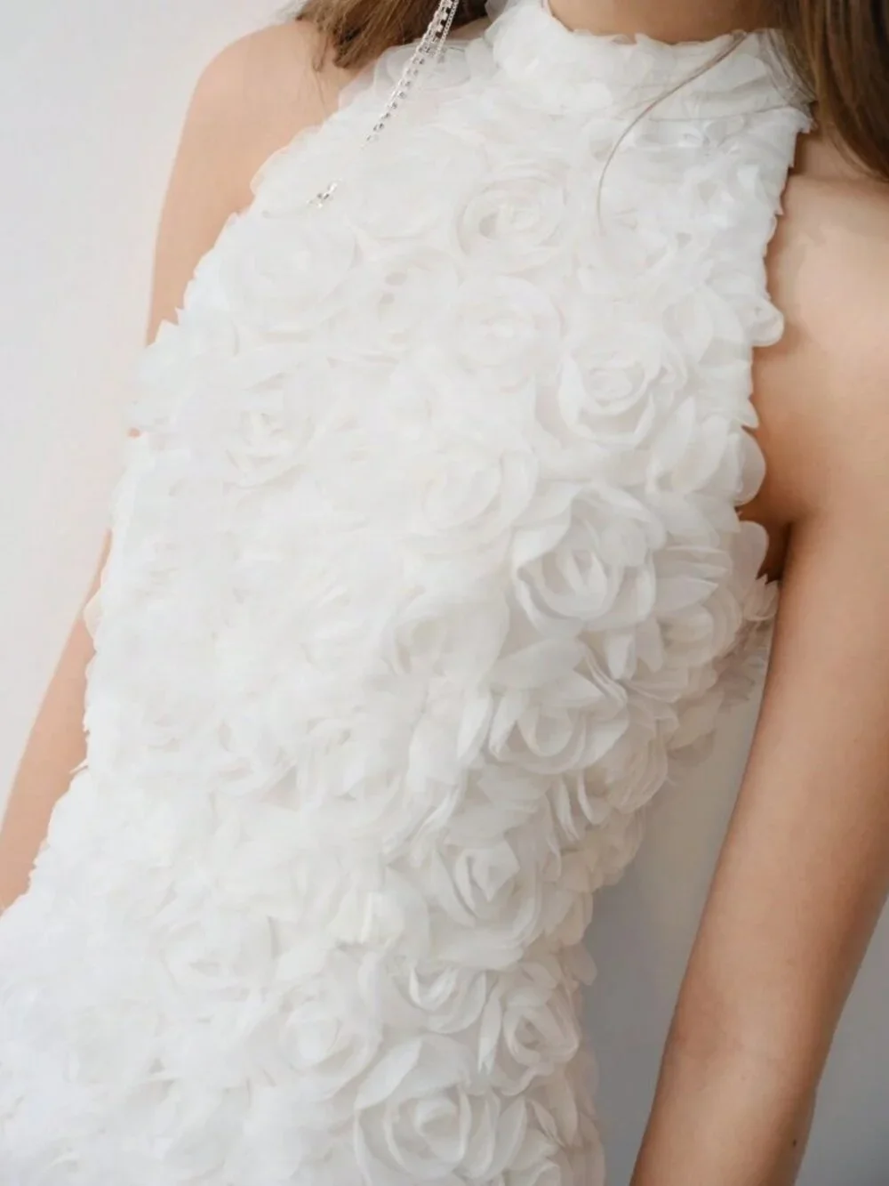 White 3D Rosette Halter Mini Dress